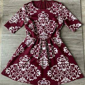 B. Darlin Maroon Damask Printed Dress